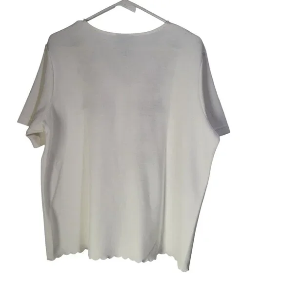 VTG Women's SZ LG Graff Knit Scalloped Pearl Button Top Blouse Floral Grandma - Picture 2 of 9